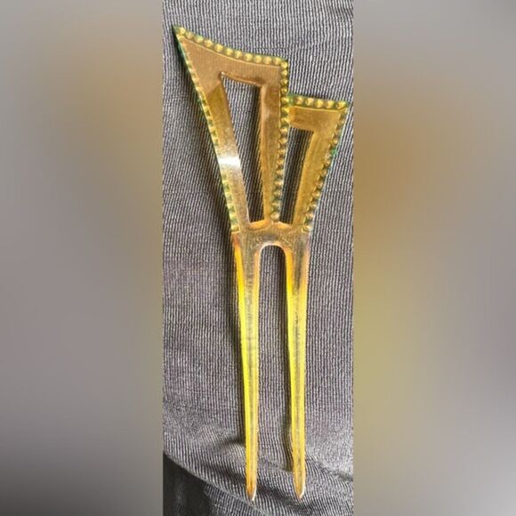 Vintage Art Deco Celluloid Hair Pin – Geometric Design with Blue Rhinestones main image 5
